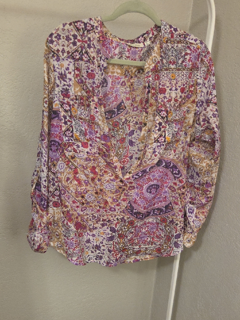 Cotton voile blouse, Cotton Daisy, paisley print long sleeve top